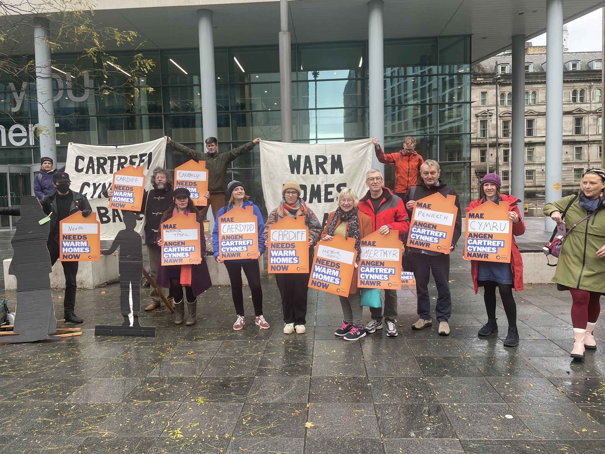 People holding placards in Cardiff