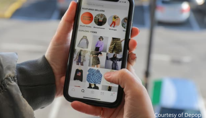 Picture of mobile phone displaying Depop 
