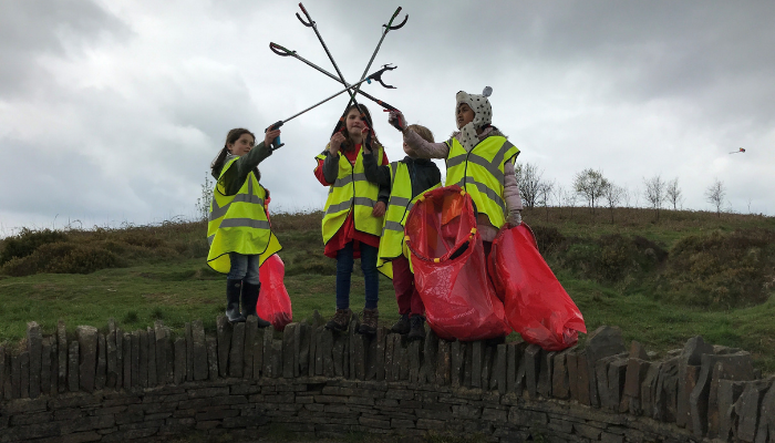 Picture of children on a litter pick