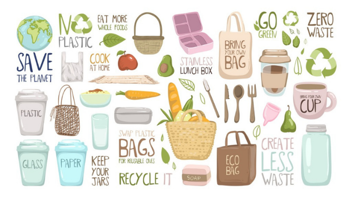 Picture of reusable coffee cups and other reusable items
