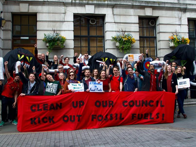People at a divestment demo