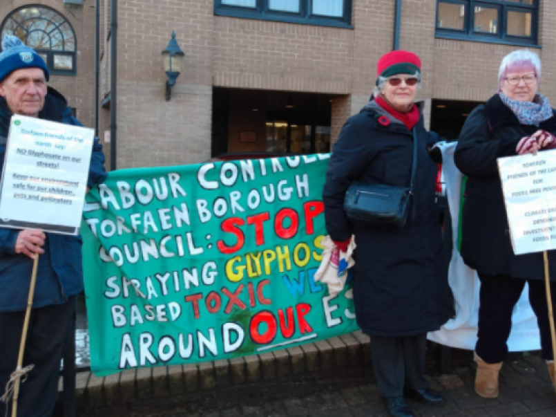 Photo of Torfaen Friends of the Earth protesting against the use of glyphosate