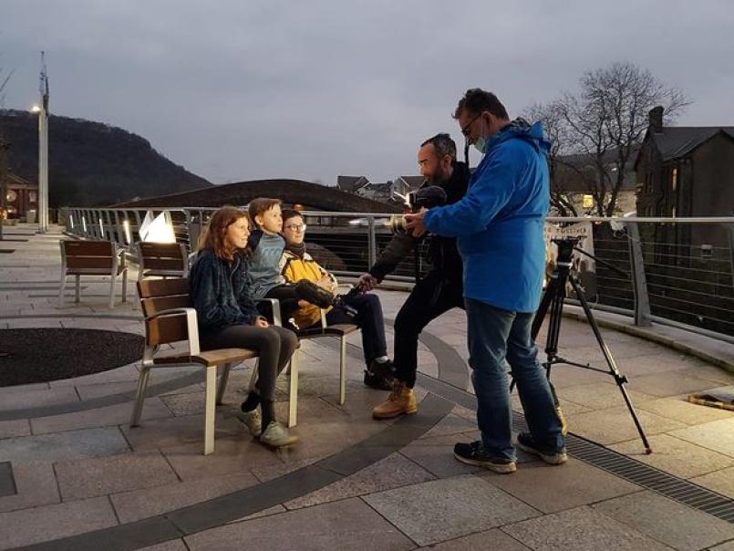 Children being interviewed by the media