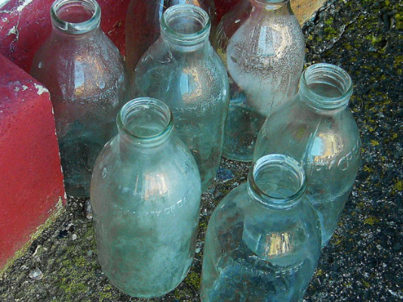 Empty milk bottles