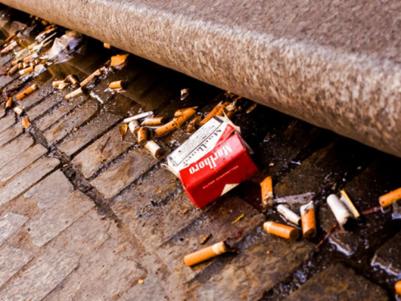Fag butts on ground