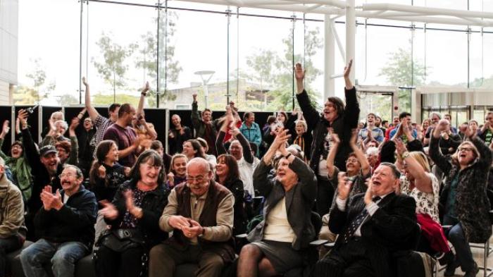 L​ocal communities celebrate the council's unanimous decision to reject an application for a new opencast coal mine, in Nant Llesg, near Merthyr Tydfil in south Wales, Caerphilly